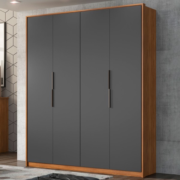 Guarda-Roupa Casal Attore 4 Portas 3 Gavetas Amêndola Touch/Grafito - Demóbile