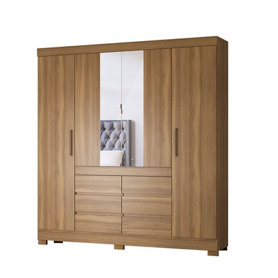 Guarda-Roupa Casal Cádis 4 Portas 6 Gavetas com Espelho Amêndola Touch - Demóbile