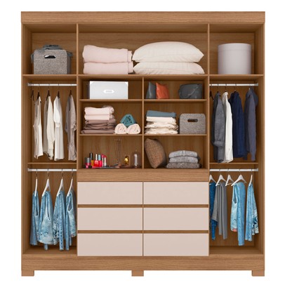 Guarda-Roupa Casal Cádis 4 Portas 6 Gavetas com Espelho Amêndola Touch/Off White - Demóbile