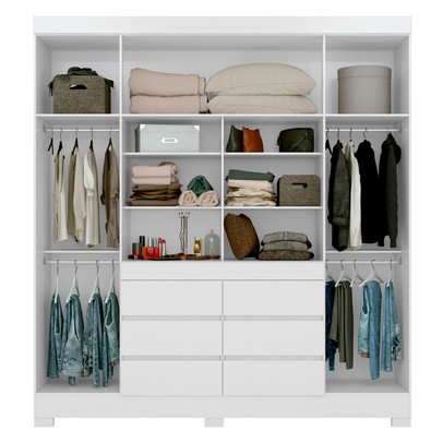 Guarda-Roupa Casal Cádis 4 Portas 6 Gavetas com Espelho Branco - Demóbile