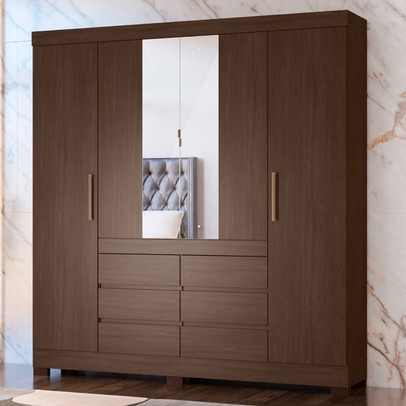 Guarda-Roupa Casal Cádis 4 Portas 6 Gavetas com Espelho ébano Touch - Demóbile