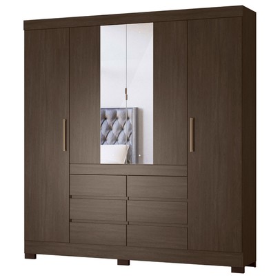Guarda-Roupa Casal Cádis 4 Portas 6 Gavetas com Espelho ébano Touch - Demóbile