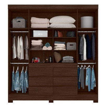 Guarda-Roupa Casal Cádis 4 Portas 6 Gavetas com Espelho ébano Touch - Demóbile