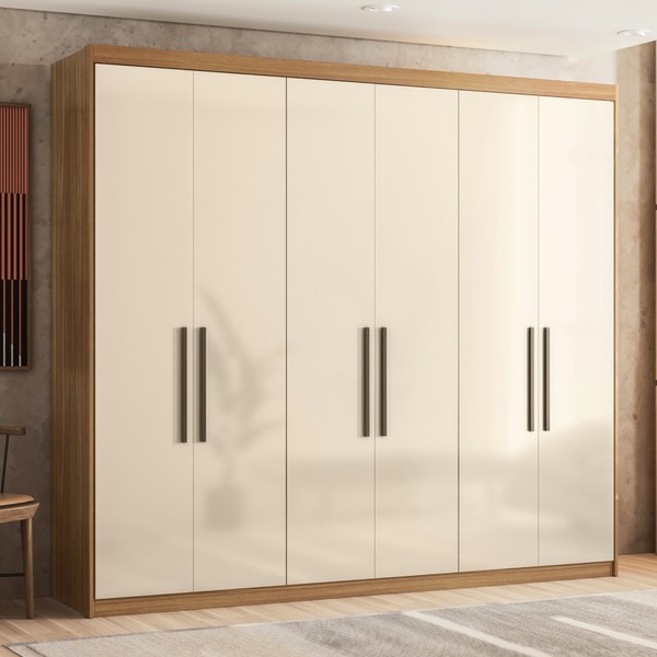 Guarda-Roupa Casal Venice 6 Portas 4 Gavetas 100% Mdf Amêndola Touch/Off White - Demóbile
