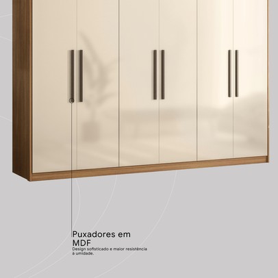 Guarda-Roupa Casal Venice 6 Portas 4 Gavetas 100% Mdf Amêndola Touch/Off White - Demóbile
