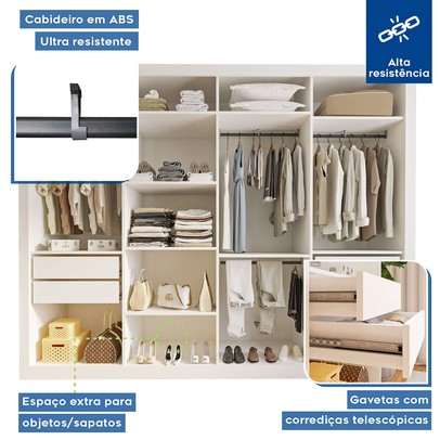 Closet Casal Florença 4 Gavetas Branco - Minastex