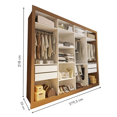 Closet Casal Florença 4 Gavetas Carvalho/Branco - Minastex