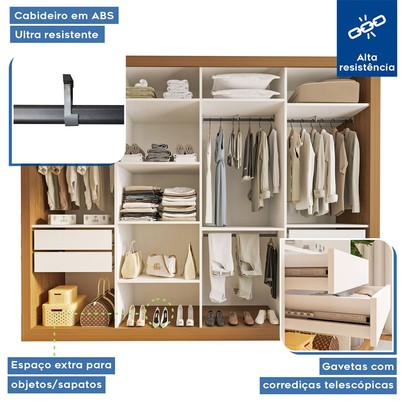 Closet Casal Florença 4 Gavetas Carvalho/Branco - Minastex