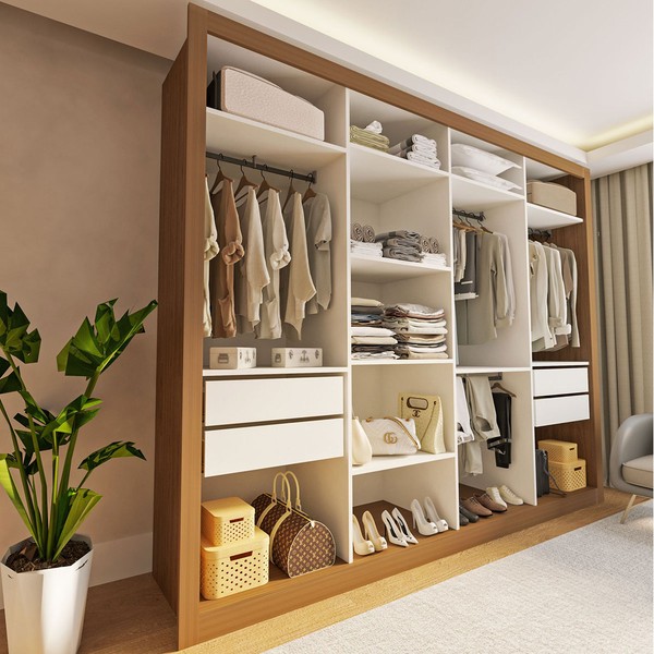 Closet Casal Florença 4 Gavetas Carvalho/Branco - Minastex