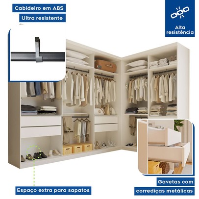 Closet Casal França 6 Gavetas Branco - Minastex