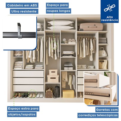 Closet Casal Itália 6 Gavetas Branco - Minastex