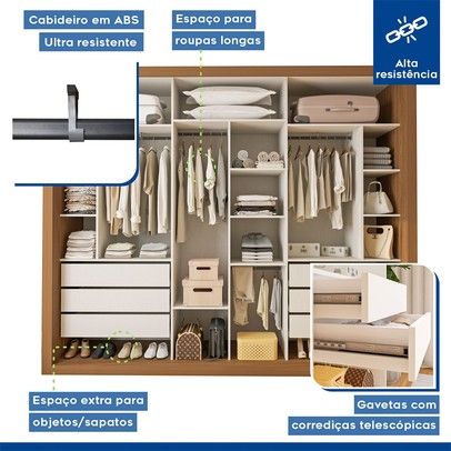 Closet Casal Itália 6 Gavetas Carvalho/Branco - Minastex