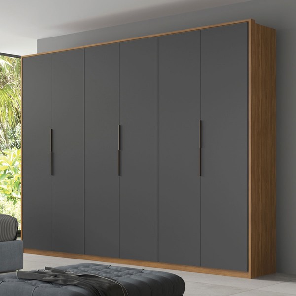Guarda-Roupa Casal Atrice 6 Portas 6 Gavetas Amêndola Touch/Grafito - Demóbile