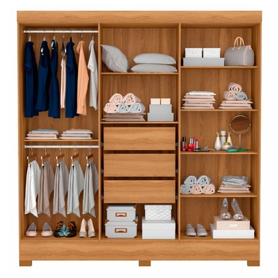 Guarda-Roupa Casal Prático 6 Portas 3 Gavetas Amêndola Touch - Demóbile