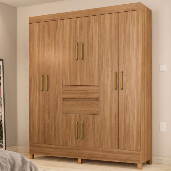 Guarda-Roupa Solteiro Munique 8 Portas 2 Gavetas Amêndola Touch - Demóbile