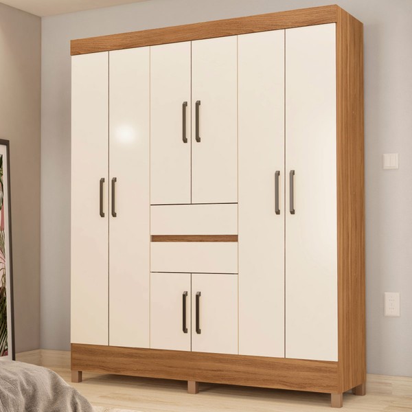 Guarda-Roupa Solteiro Munique 8 Portas 2 Gavetas Amêndola Touch/Off White - Demóbile