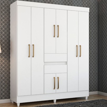 Guarda-Roupa Solteiro Munique 8 Portas 2 Gavetas Branco - Demóbile