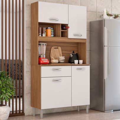 Armário de Cozinha Malta 4 Portas 1 Gaveta Amêndola Touch/Branco - Demóbile