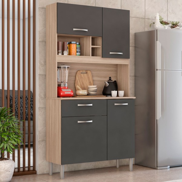 Armário de Cozinha Malta 4 Portas 1 Gaveta Avena Touch/Grafito - Demóbile