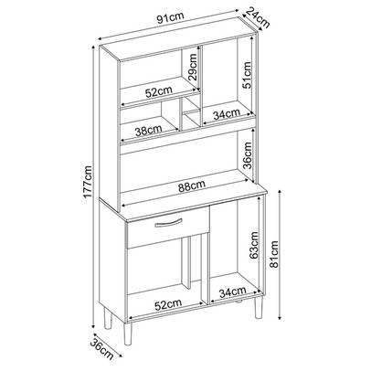 Armário de Cozinha Malta 4 Portas 1 Gaveta Avena Touch/Grafito - Demóbile