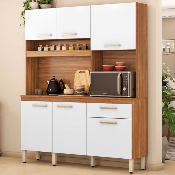 Cozinha Compacta álamo 6 Portas 1 Gaveta Amêndola Touch/Branco - Demóbile