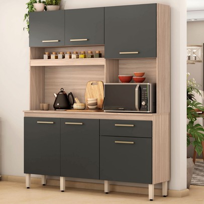 Cozinha Compacta álamo 6 Portas 1 Gaveta Avena Touch/Grafito - Demóbile