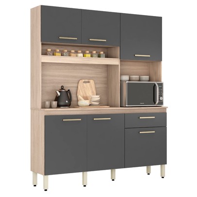 Cozinha Compacta álamo 6 Portas 1 Gaveta Avena Touch/Grafito - Demóbile