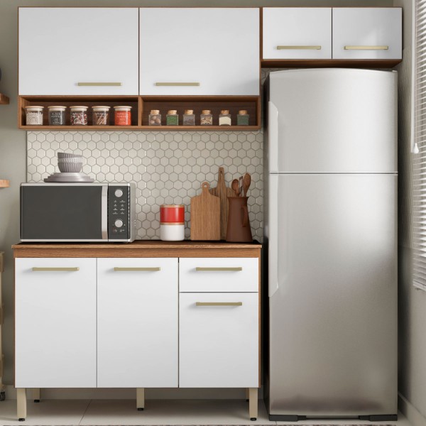 Cozinha Compacta Dama 7 Portas 1 Gaveta Amêndola Touch/Branco - Demóbile