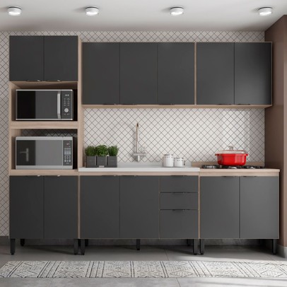 Cozinha Completa Firenze 14 Portas 2 Gavetas Avena Touch/Grafito - Demóbile