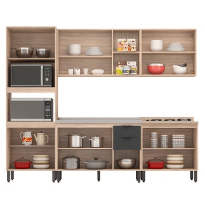 Cozinha Completa Firenze 14 Portas 2 Gavetas Avena Touch/Grafito - Demóbile