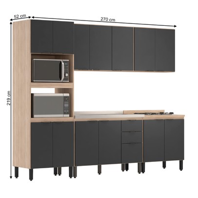 Cozinha Completa Firenze 14 Portas 2 Gavetas Avena Touch/Grafito - Demóbile