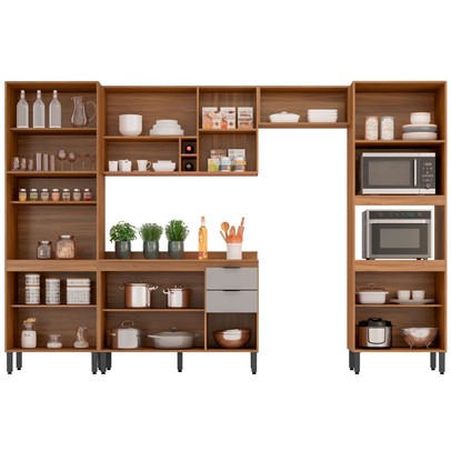 Cozinha Completa Firenze 14 Portas 2 Gavetas com Vidro Amêndola Touch/Nude Prime Tx - Demóbile