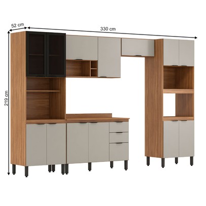 Cozinha Completa Firenze 14 Portas 2 Gavetas com Vidro Amêndola Touch/Nude Prime Tx - Demóbile