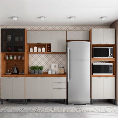 Cozinha Completa Firenze 14 Portas 2 Gavetas com Vidro Amêndola Touch/Nude Prime Tx - Demóbile
