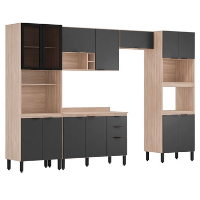 Cozinha Completa Firenze 14 Portas 2 Gavetas com Vidro Avena Touch/Grafito - Demóbile