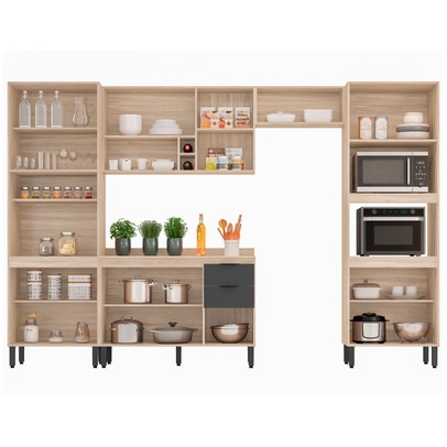 Cozinha Completa Firenze 14 Portas 2 Gavetas com Vidro Avena Touch/Grafito - Demóbile