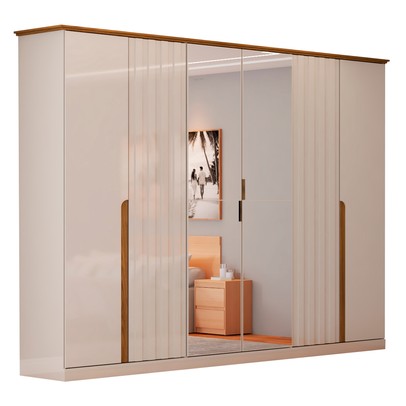 Guarda-Roupa Casal Rio com Espelho 6 Portas 6 Gavetas Off White/Nature - Panorama Móveis