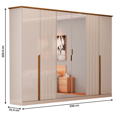 Guarda-Roupa Casal Rio com Espelho 6 Portas 6 Gavetas Off White/Nature - Panorama Móveis