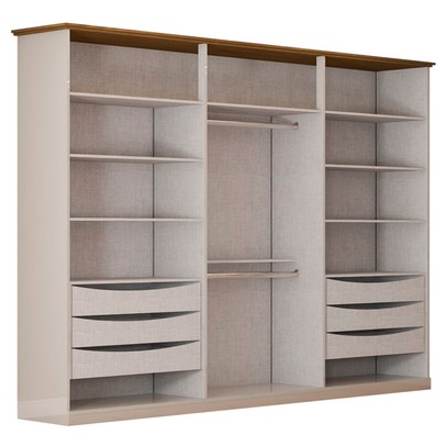 Guarda-Roupa Casal Rio com Espelho 6 Portas 6 Gavetas Off White/Nature - Panorama Móveis