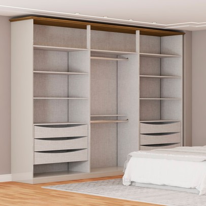 Guarda-Roupa Casal Rio com Espelho 6 Portas 6 Gavetas Off White/Nature - Panorama Móveis