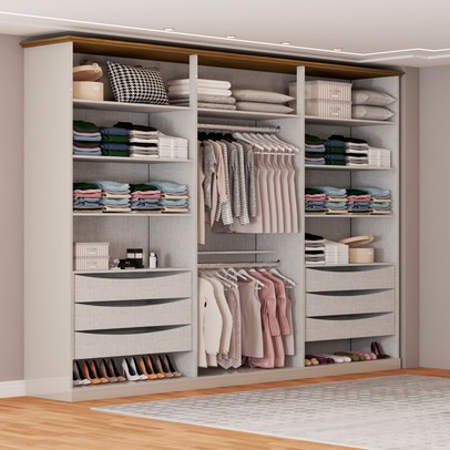 Guarda-Roupa Casal Rio com Espelho 6 Portas 6 Gavetas Off White/Nature - Panorama Móveis