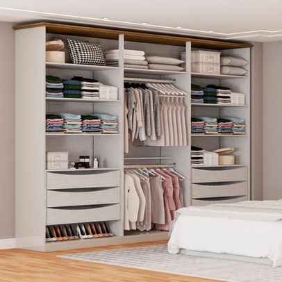 Guarda-Roupa Casal Rio com Espelho 6 Portas 6 Gavetas Off White/Nature - Panorama Móveis