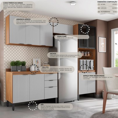 Cozinha Completa Firenze 11 Portas 2 Gavetas Amêndola Touch/Nude Prime Tx - Demóbile