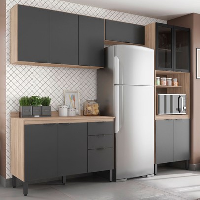 Cozinha Completa Firenze 11 Portas 2 Gavetas Avena Touch/Grafito - Demóbile