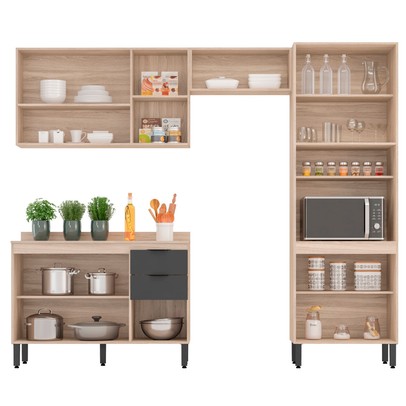 Cozinha Completa Firenze 11 Portas 2 Gavetas Avena Touch/Grafito - Demóbile