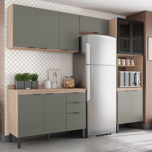 Cozinha Completa Firenze 11 Portas 2 Gavetas Avena Touch/Menta - Demóbile