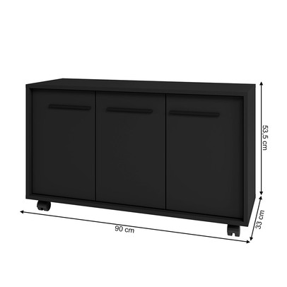Armário para Escritório 3 Portas 1 Prateleira Preto Bho 70 - Brv