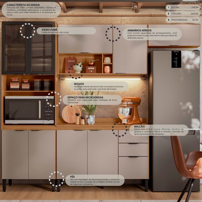 Cozinha Completa Firenze 10 Portas 2 Gavetas Amêndola Touch/Nude Prime Tx - Demóbile