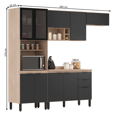 Cozinha Completa Firenze 10 Portas 2 Gavetas Avena Touch/Grafito - Demóbile