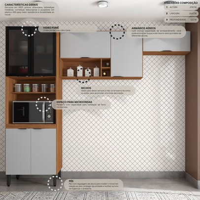 Cozinha Compacta Firenze 7 Portas Amêndola Touch/Nude Prime Tx - Demóbile